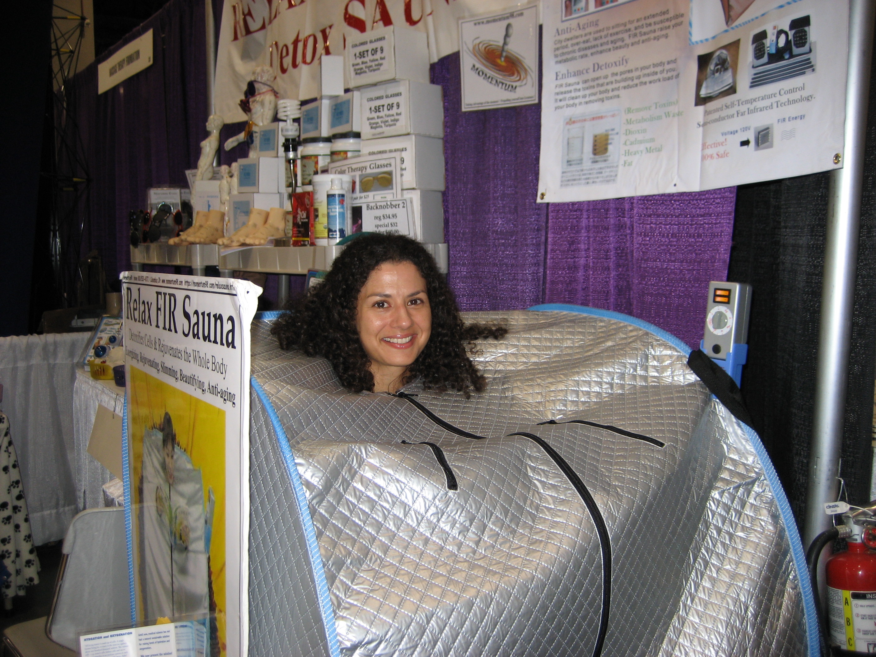 Alicia in FIR Sauna Alicia in a portable Far Infrared Sauna.