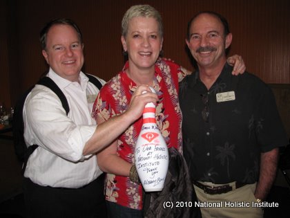 Mason, Melissa & Al NHI owner Mason Myers, Teacher Trainer Melissa Wheeler, and Advanced Program Manager Al Carbonetti share a laugh at the All-Staff Day bowling party.