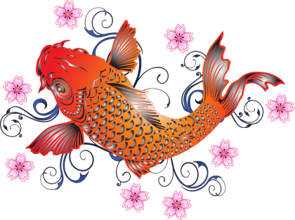 Koi symbolize strength, courage, patience, and success through perseverance. Cherry Blossoms (sakura) symbolize the fleeting nature of life, fresh starts/renewal, and the coming together in friendship